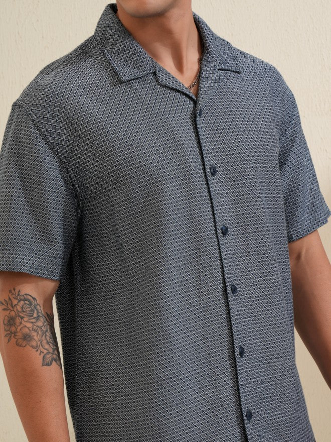 Locomotive Men Blue Printed Relaxed Fit Casual Shirt - Blue - Image 5