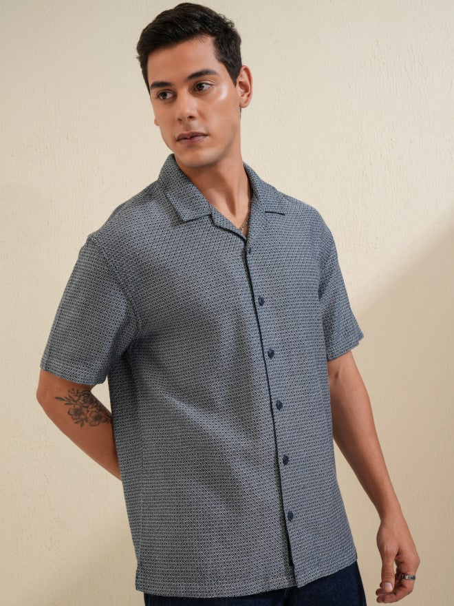 Locomotive Men Blue Printed Relaxed Fit Casual Shirt - Blue - Image 6