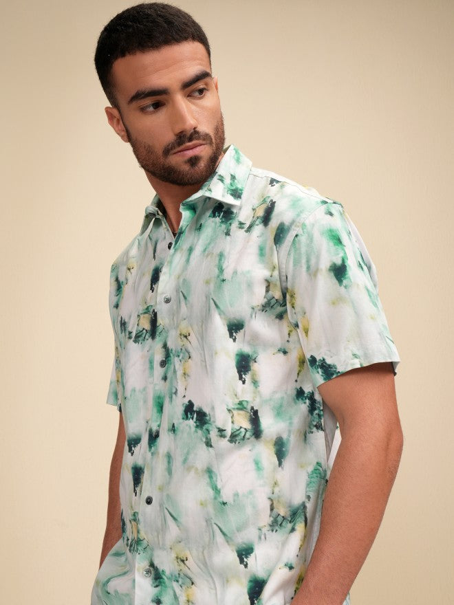 Locomotive Men Green Printed Relaxed Fit Casual Shirt - Green - Image 4
