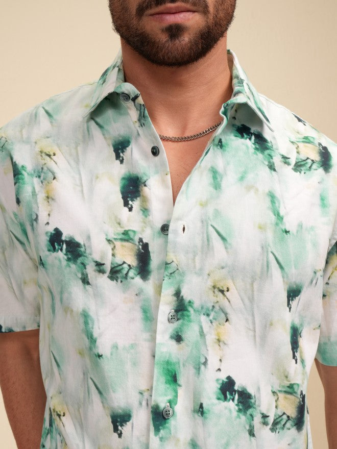Locomotive Men Green Printed Relaxed Fit Casual Shirt - Green - Image 5