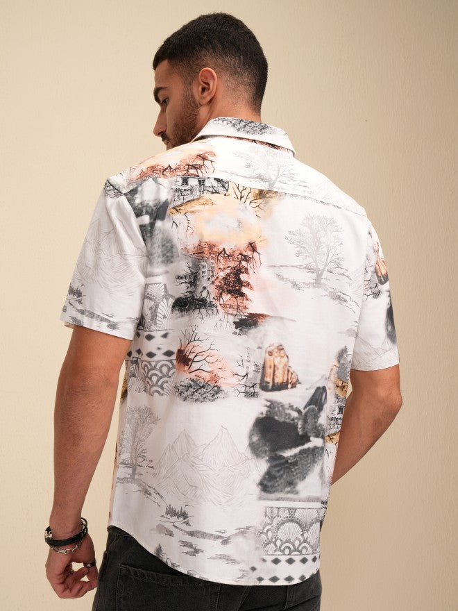 Locomotive Men Cream Printed Relaxed Fit Casual Shirt - Cream - Image 3