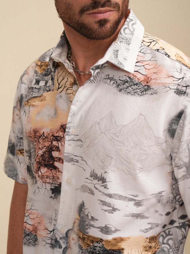 Locomotive Men Cream Printed Relaxed Fit Casual Shirt - Cream - Image 5
