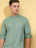 Locomotive Men Green Textured Regular Fit Casual Shirt - Green - Image 1