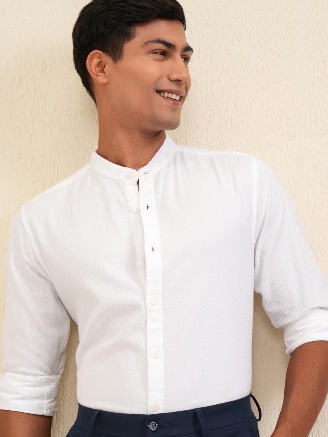 Locomotive Men White Textured Regular Fit Casual Shirt - White - Image 1