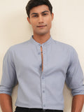 Locomotive Men Blue Textured Regular Fit Casual Shirt - Blue - Image 1