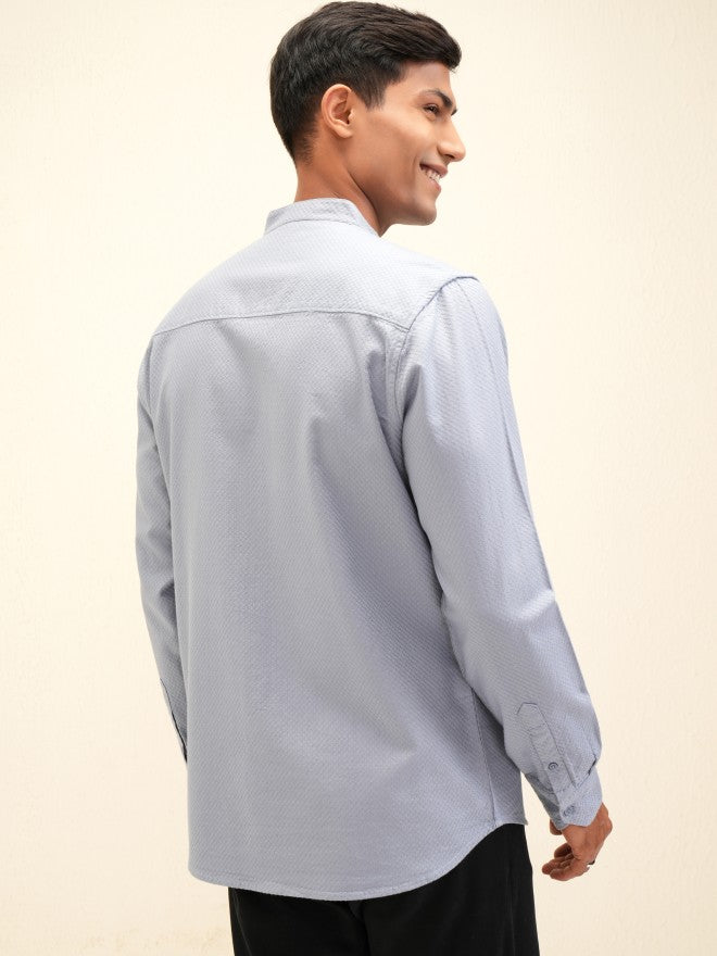 Locomotive Men Blue Textured Regular Fit Casual Shirt - Blue - Image 3