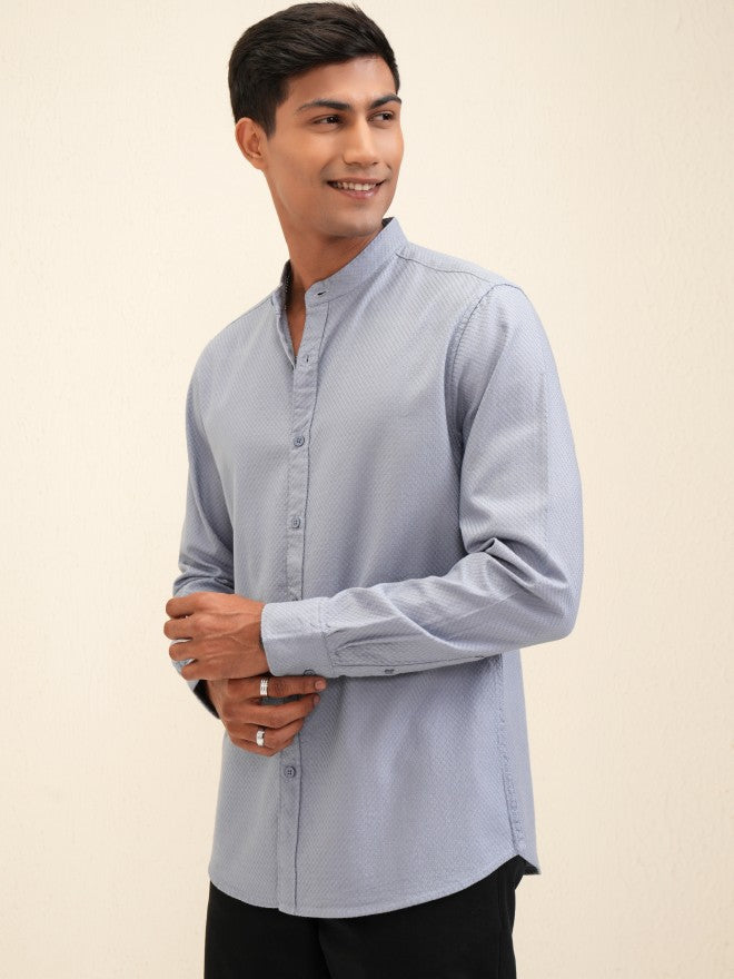 Locomotive Men Blue Textured Regular Fit Casual Shirt - Blue - Image 4
