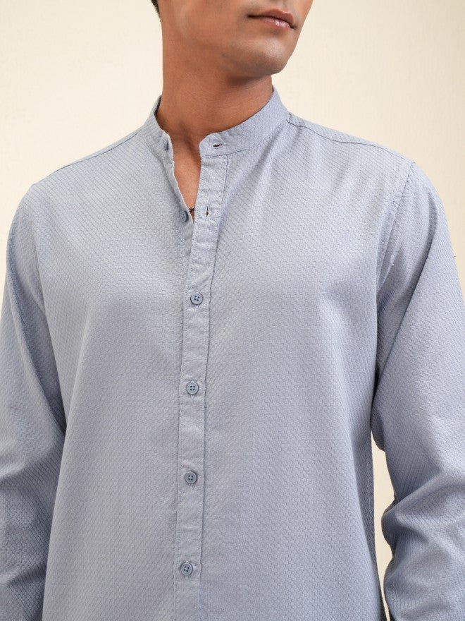 Locomotive Men Blue Textured Regular Fit Casual Shirt - Blue - Image 5