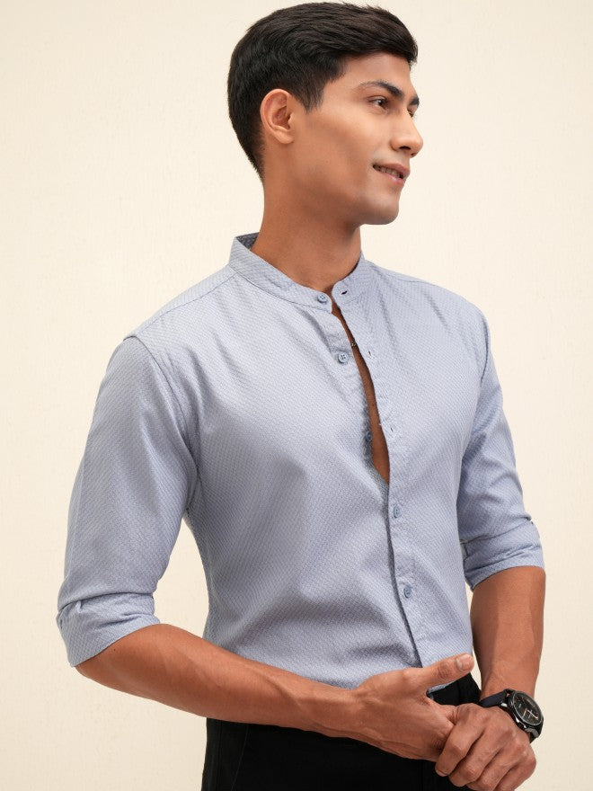 Locomotive Men Blue Textured Regular Fit Casual Shirt - Blue - Image 6