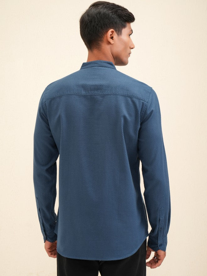 Locomotive Men Teal Self Design Regular Fit Casual Shirt - Teal - Image 3