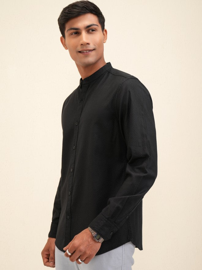 Locomotive Men Black Textured Regular Fit Casual Shirt - Black - Image 4