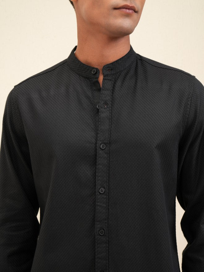 Locomotive Men Black Textured Regular Fit Casual Shirt - Black - Image 5