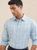 Locomotive Men Blue Checked Relaxed Fit Casual Shirt - Blue - Image 1