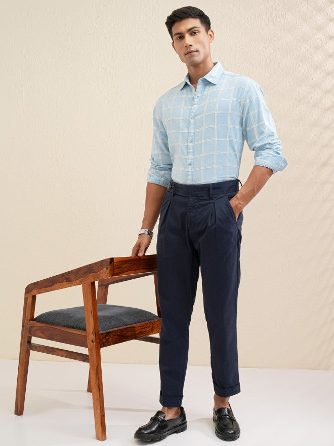 Locomotive Men Blue Checked Relaxed Fit Casual Shirt - Blue - Image 2