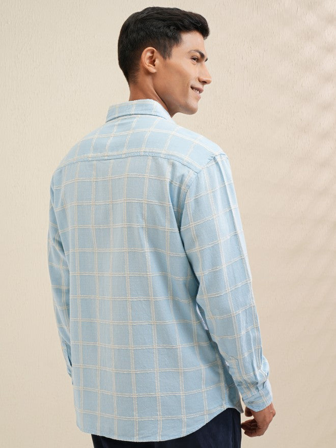 Locomotive Men Blue Checked Relaxed Fit Casual Shirt - Blue - Image 3