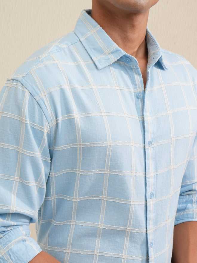 Locomotive Men Blue Checked Relaxed Fit Casual Shirt - Blue - Image 5