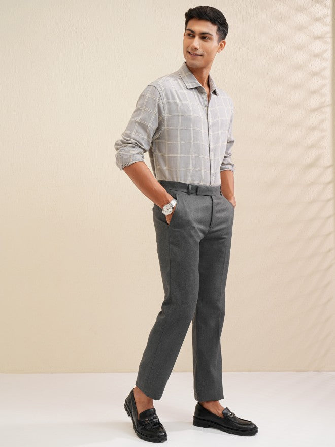 Locomotive Men Grey Checked Relaxed Fit Casual Shirt - Grey - Image 2