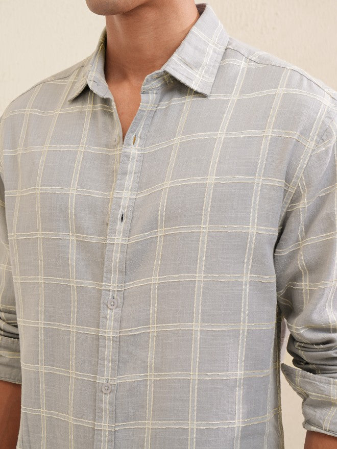 Locomotive Men Grey Checked Relaxed Fit Casual Shirt - Grey - Image 5