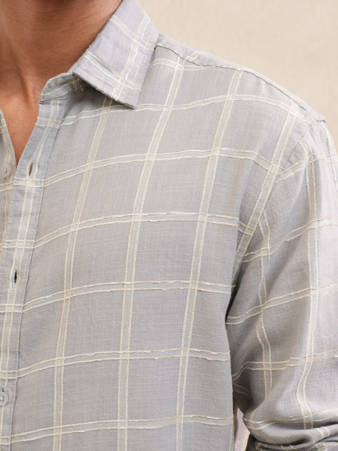 Locomotive Men Grey Checked Relaxed Fit Casual Shirt - Grey - Image 7