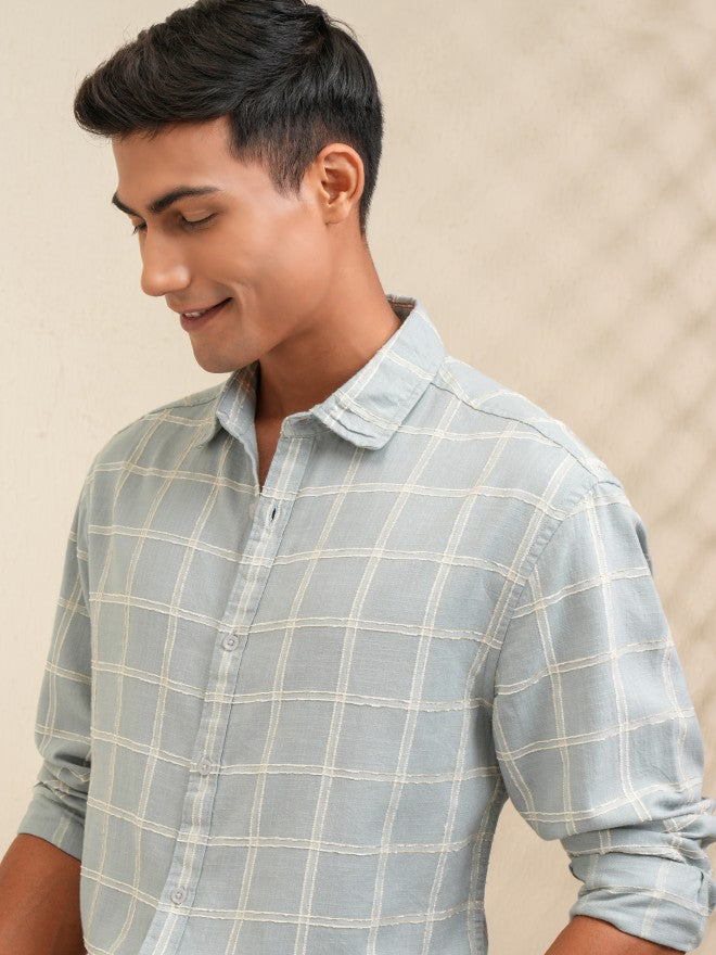 Locomotive Men Green Checked Relaxed Fit Casual Shirt - Green - Image 1