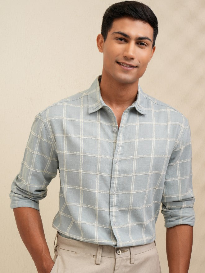 Locomotive Men Green Checked Relaxed Fit Casual Shirt - Green - Image 4