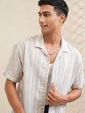 Locomotive Men Beige Striped Relaxed Fit Casual Shirt - Beige - Image 1
