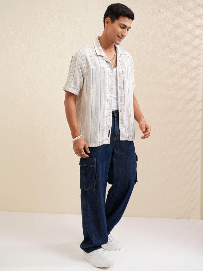 Locomotive Men Beige Striped Relaxed Fit Casual Shirt - Beige - Image 2