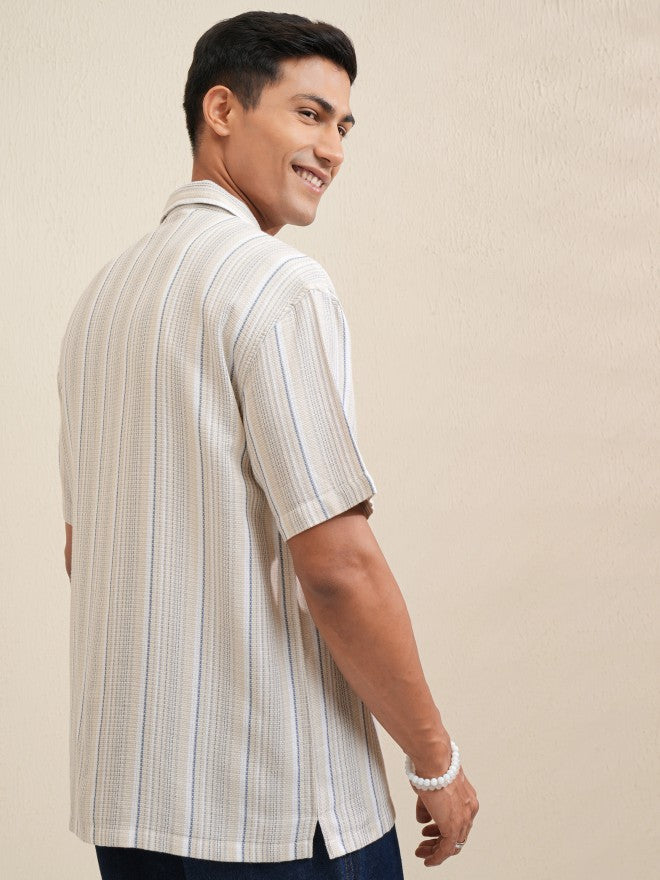 Locomotive Men Beige Striped Relaxed Fit Casual Shirt - Beige - Image 3