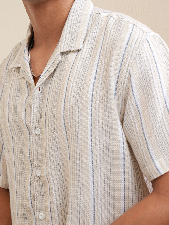 Locomotive Men Beige Striped Relaxed Fit Casual Shirt - Beige - Image 5
