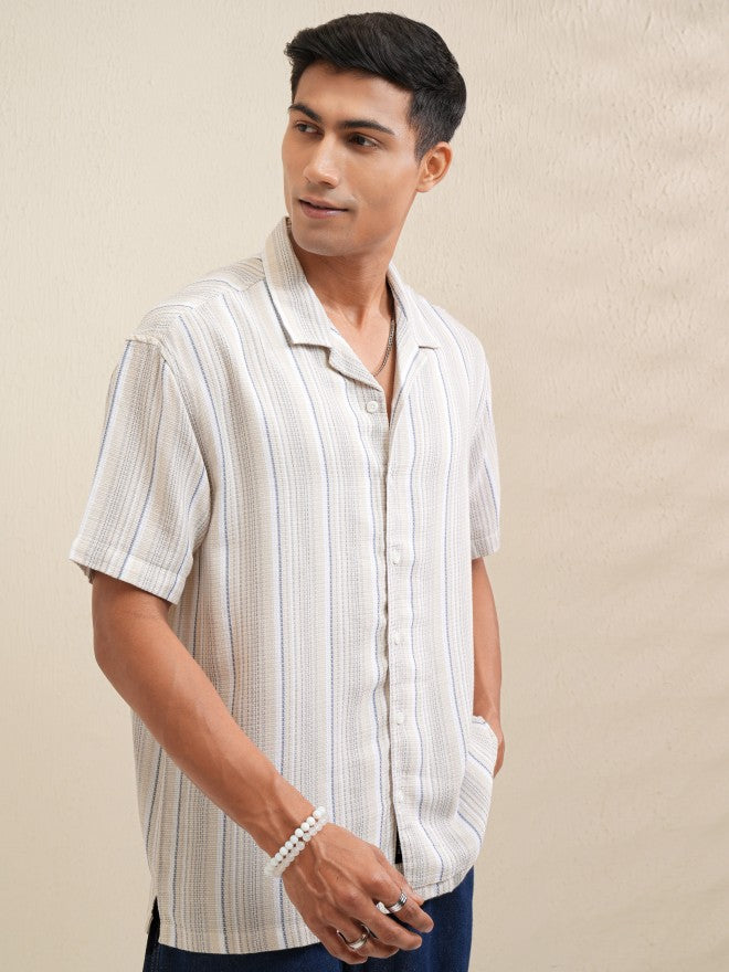 Locomotive Men Beige Striped Relaxed Fit Casual Shirt - Beige - Image 6