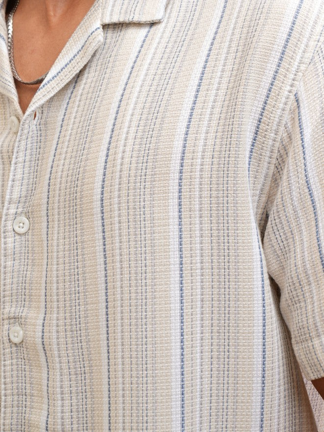 Locomotive Men Beige Striped Relaxed Fit Casual Shirt - Beige - Image 7