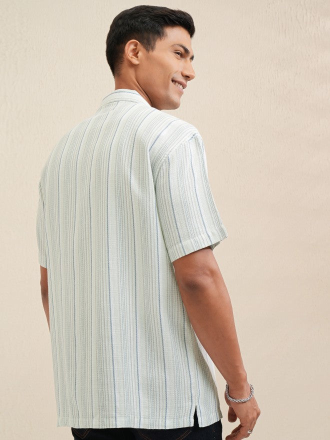 Locomotive Men Green Striped Relaxed Fit Casual Shirt - Green - Image 3