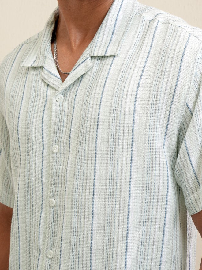 Locomotive Men Green Striped Relaxed Fit Casual Shirt - Green - Image 5