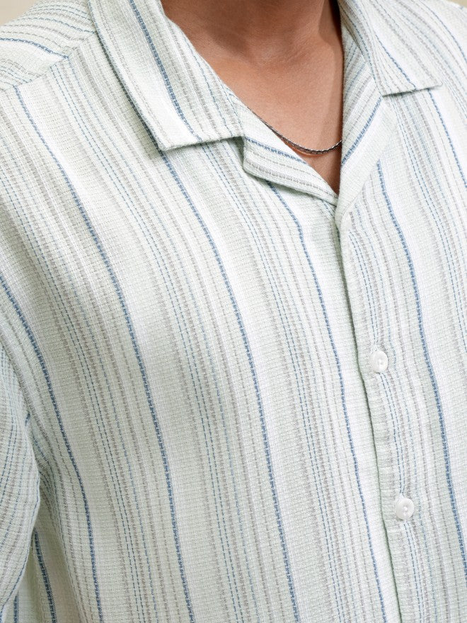 Locomotive Men Green Striped Relaxed Fit Casual Shirt - Green - Image 7