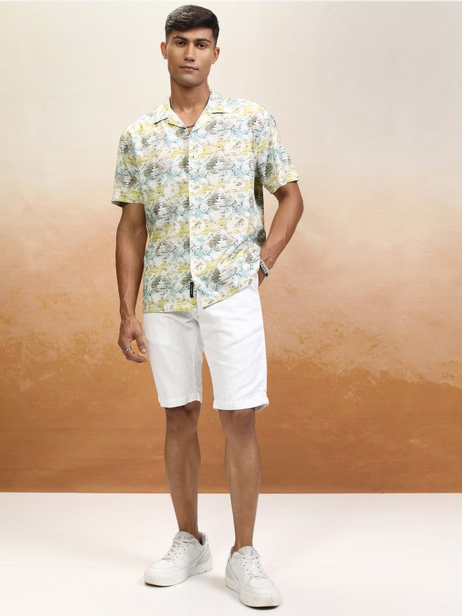 Locomotive Men Cream Printed Oversized Fit Casual Shirt - Cream - Image 2
