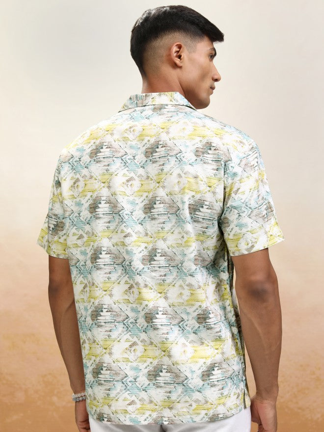 Locomotive Men Cream Printed Oversized Fit Casual Shirt - Cream - Image 3