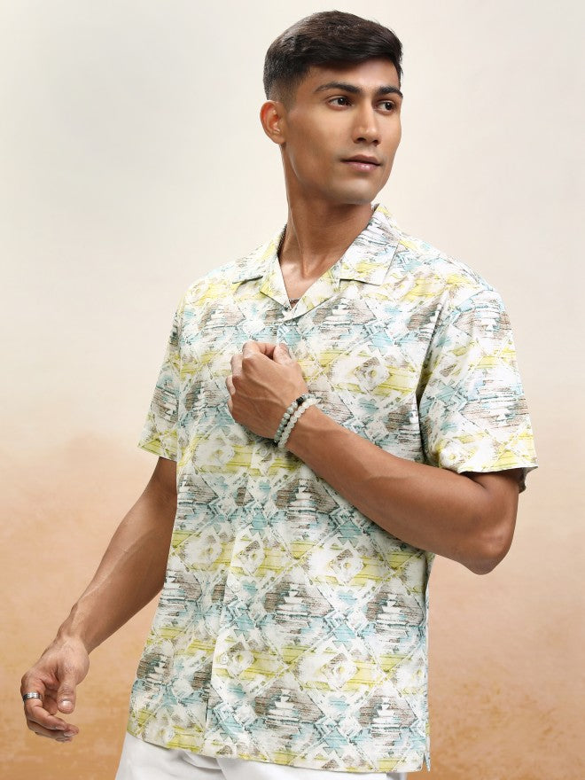 Locomotive Men Cream Printed Oversized Fit Casual Shirt - Cream - Image 4