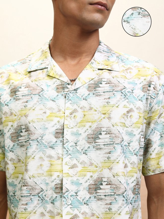 Locomotive Men Cream Printed Oversized Fit Casual Shirt - Cream - Image 5