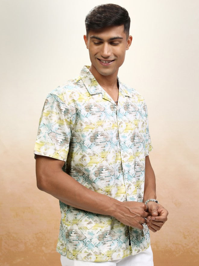 Locomotive Men Cream Printed Oversized Fit Casual Shirt - Cream - Image 6