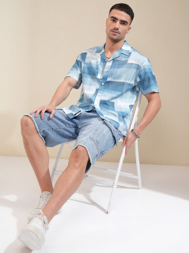 Locomotive Men Blue Printed Relaxed Fit Casual Shirt - Blue - Image 2