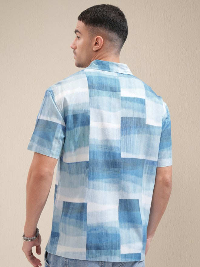 Locomotive Men Blue Printed Relaxed Fit Casual Shirt - Blue - Image 3
