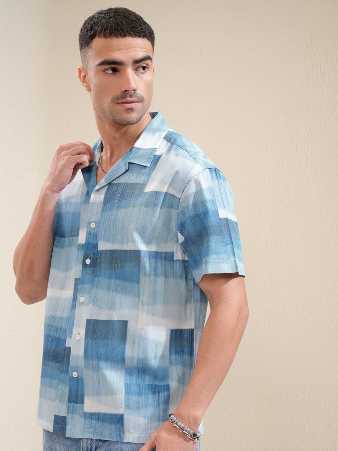 Locomotive Men Blue Printed Relaxed Fit Casual Shirt - Blue - Image 4