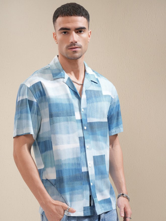 Locomotive Men Blue Printed Relaxed Fit Casual Shirt - Blue - Image 6