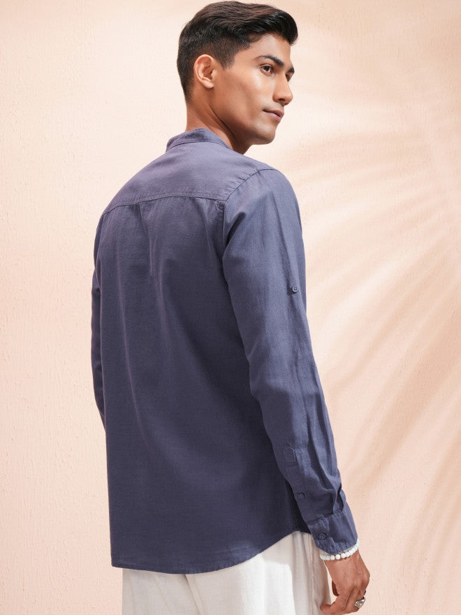 Locomotive Men Blue Solid Regular Fit Casual Shirt - Blue - Image 3
