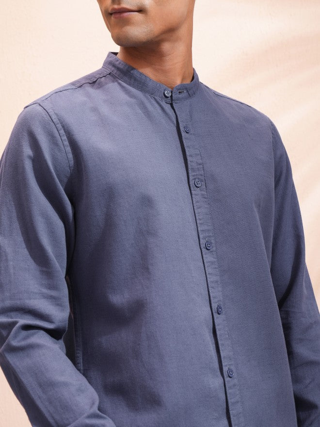 Locomotive Men Blue Solid Regular Fit Casual Shirt - Blue - Image 5