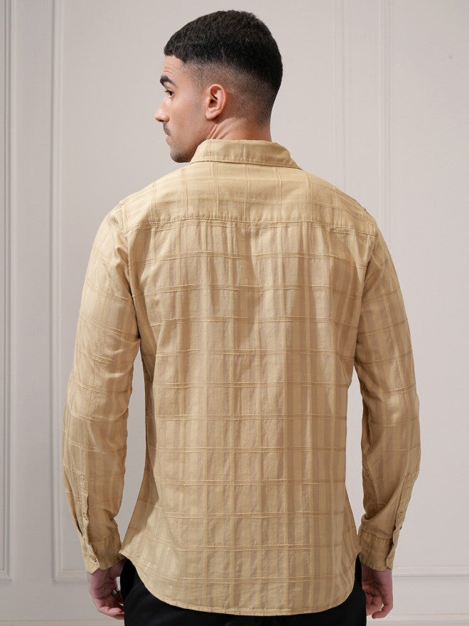 Locomotive Men Khaki Checked Regular Fit Casual Shirt - Khaki - Image 3