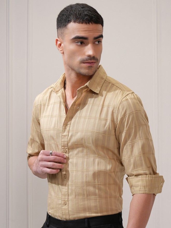 Locomotive Men Khaki Checked Regular Fit Casual Shirt - Khaki - Image 4