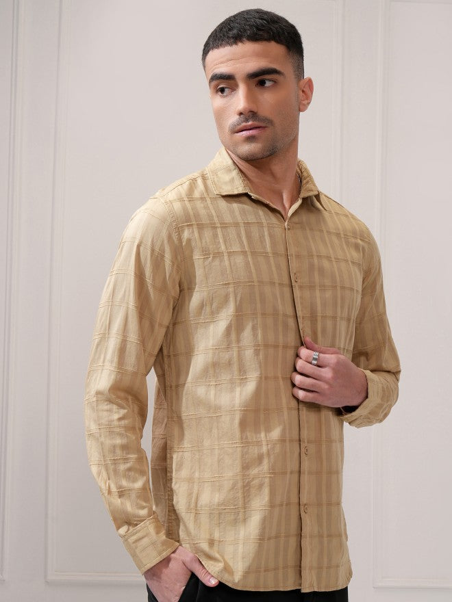 Locomotive Men Khaki Checked Regular Fit Casual Shirt - Khaki - Image 6