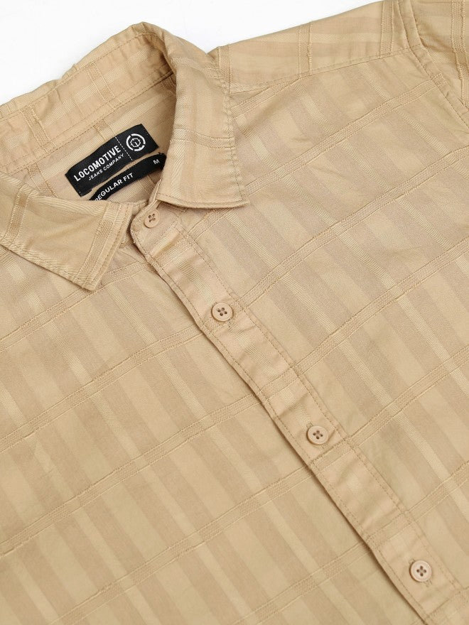Locomotive Men Khaki Checked Regular Fit Casual Shirt - Khaki - Image 7