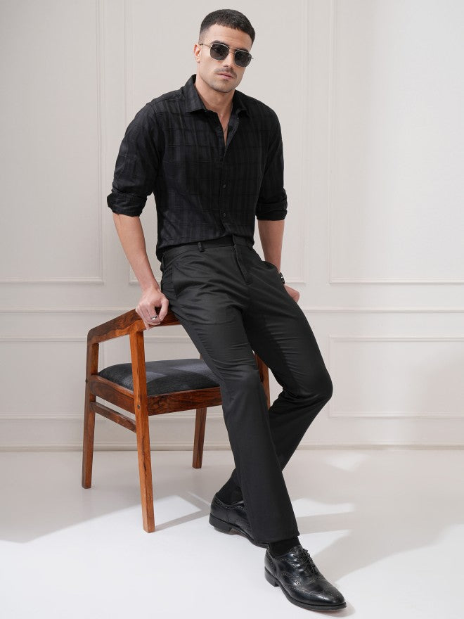 Locomotive Men Black Check Regular Fit Casual Shirt - Black - Image 2